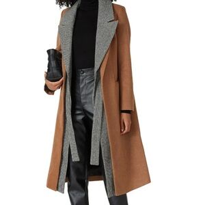 Badgley Mischka Camel / Houndstooth Two Tone Coat